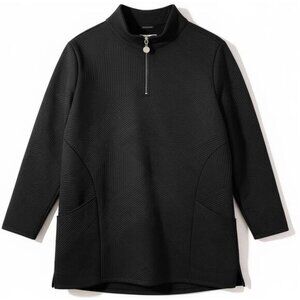 Denim & Co Active Tunic Sweatshirt 1/4 Zip Jacquard Black 1X